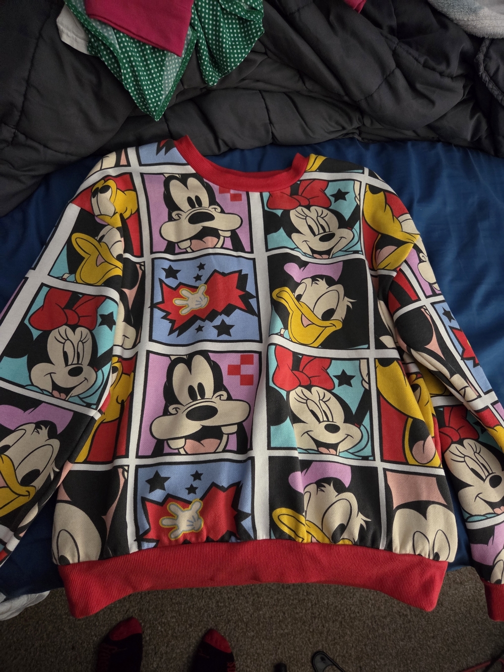 Disney Character Patchwork Women's Sweatshirt - Red Trim